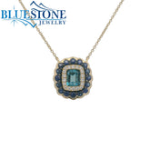 14KYG Necklace with London Blue Topaz, Sapphires and Diamonds